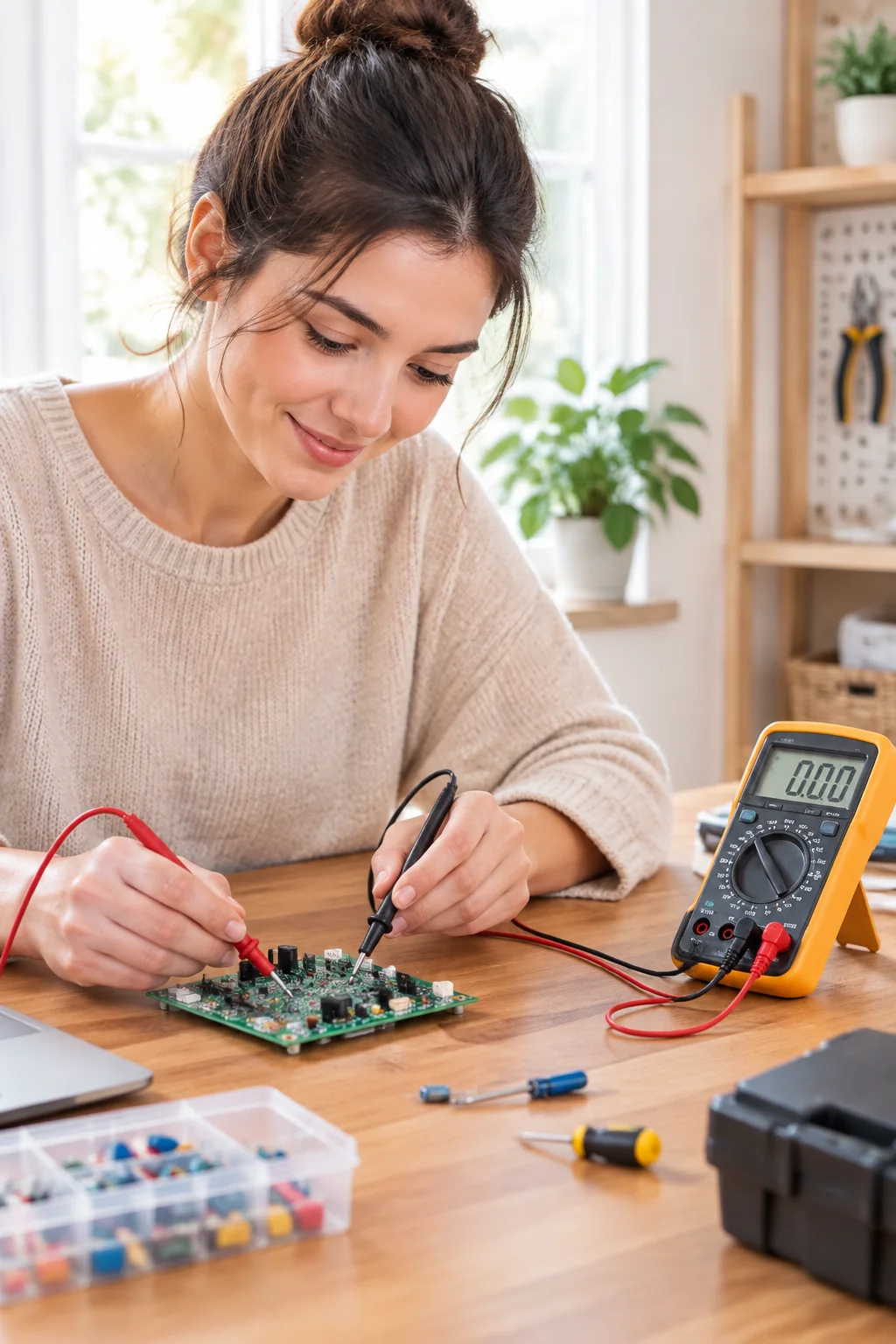an AstroAI digital multimeter in a realistic everyday product scene