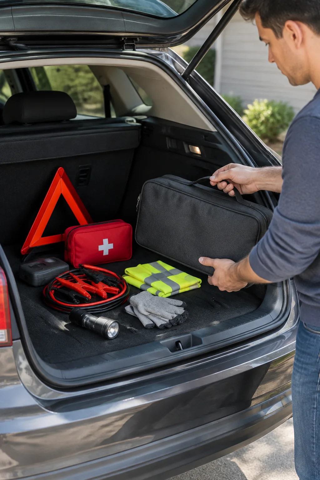 a compact car emergency kit arranged for a practical automotive buying guide