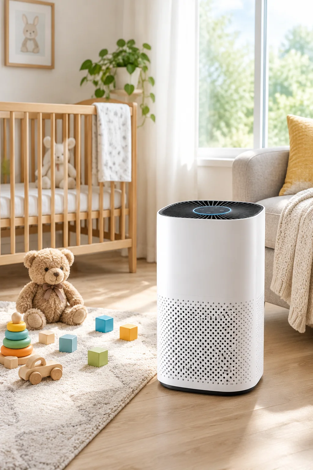 a MOOKA air purifier in a realistic everyday product scene