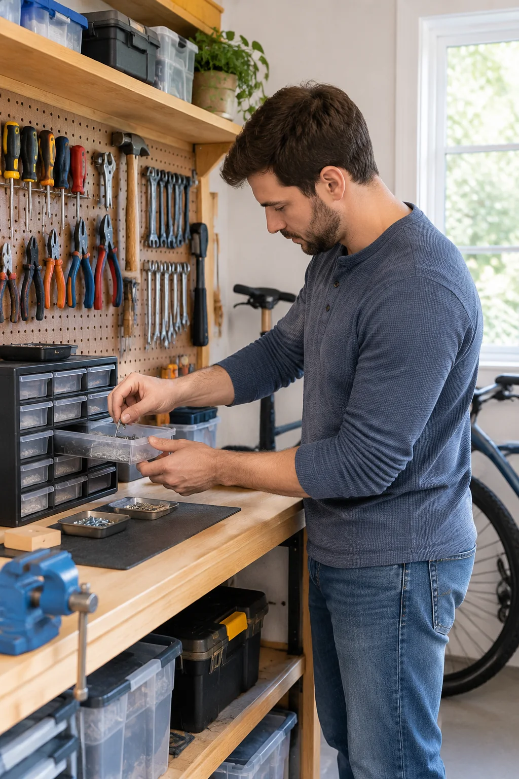 a small garage workbench system arranged for a practical equipment buying guide