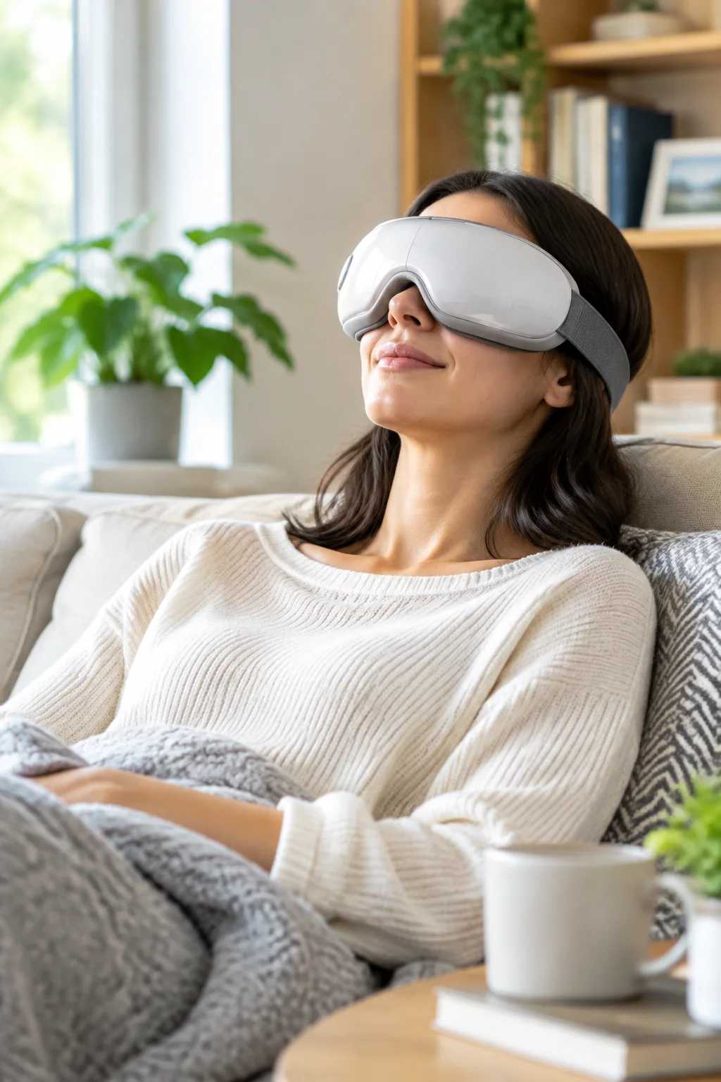 the RENPHO Eyeris 3 eye massager in a realistic everyday product scene