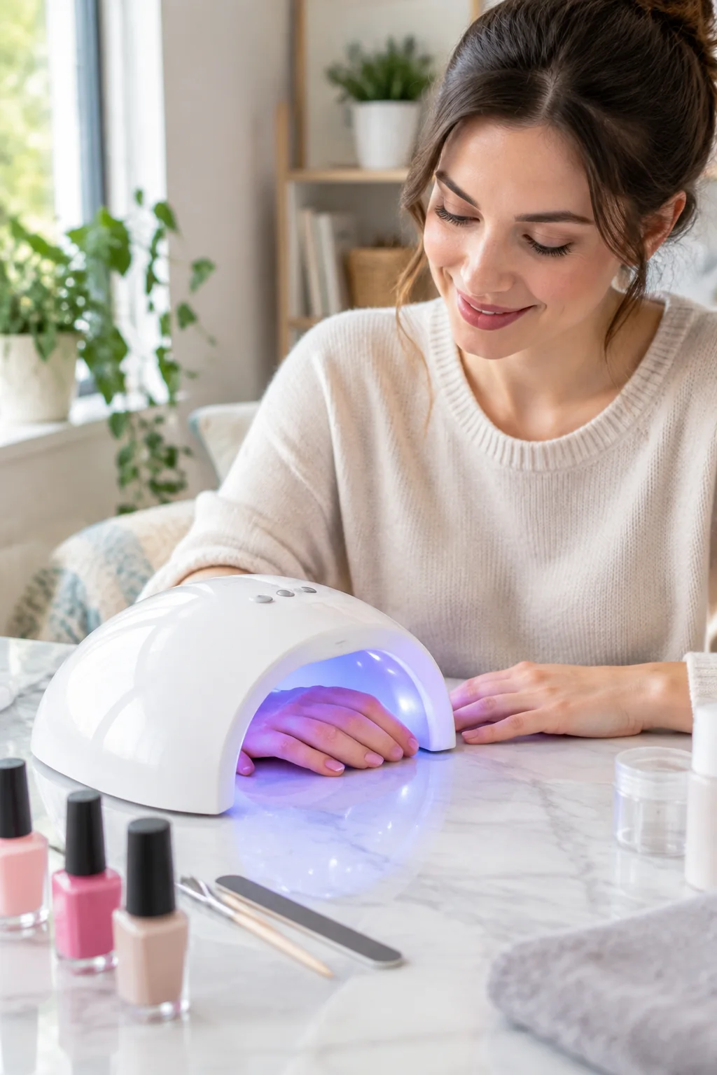 a SUNUV nail lamp in a realistic everyday product scene