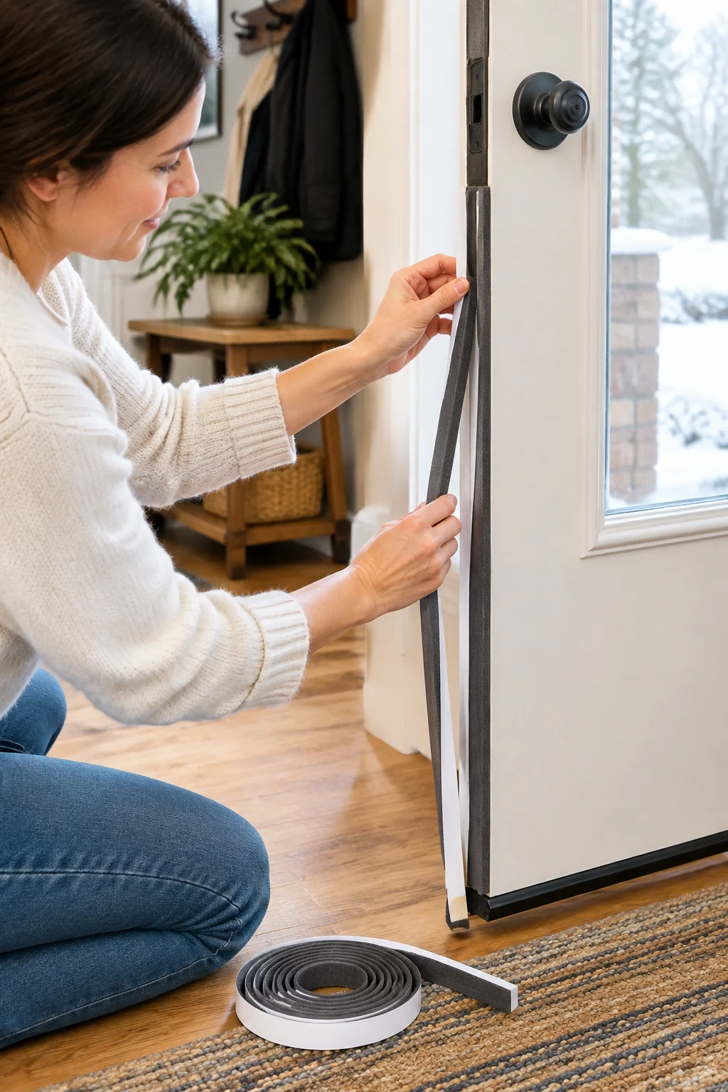 door weather stripping in a lived-in home and garden scene