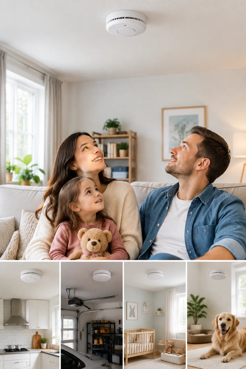 an X-Sense smoke detector in a realistic everyday product scene
